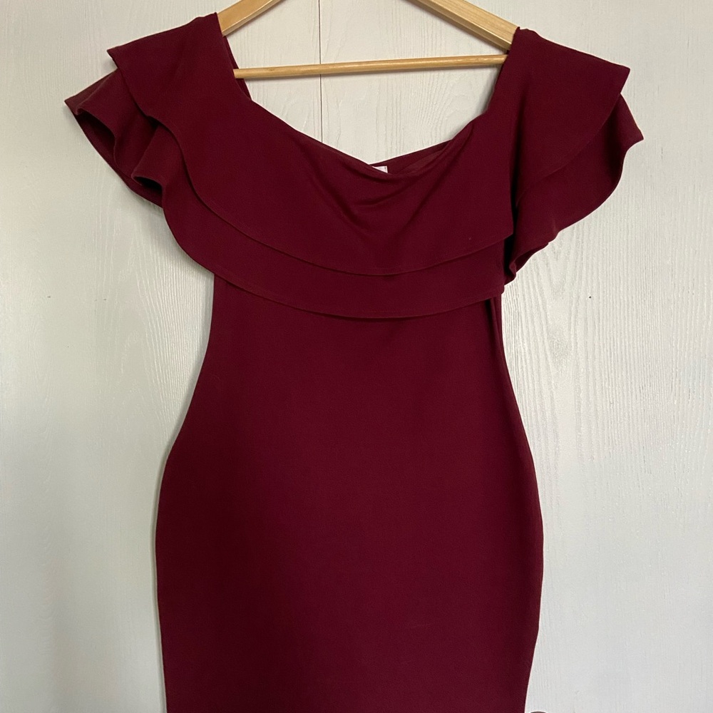 by the way. Burgundy Ruffle Mini Dress